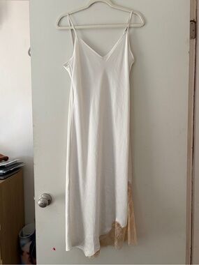 Aritzia White Slip Midi Dress with Beige Lace Panel